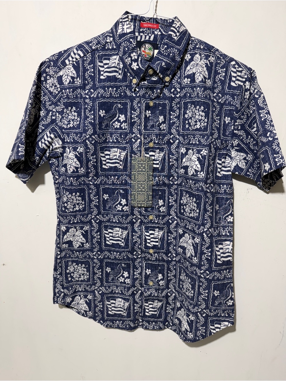 New Reyn Spooner Lahaina Sailor Navy Print Button Down Shirt Men's Small NWT